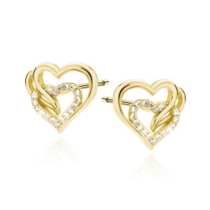 Cercei argint placati cu aur galben inimi cu pietre DiAmanti Z0655EG_W-DIA (Argint 925‰ 1,3 g.)